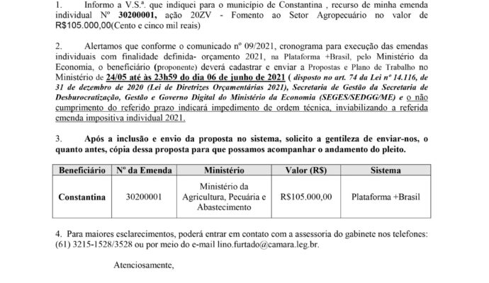 Município recebe emendas parlamentares para agricultura e saúde