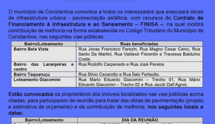 Administração Municipal dará continuidade a obras do FINISA
