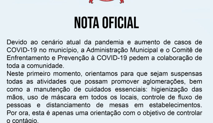 NOTA OFICIAL – Aumento de casos de COVID-19 no município